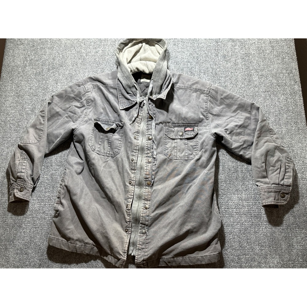Vintage Dickies Gray Hooded Canvas Work Jacket Button Front Men's Large